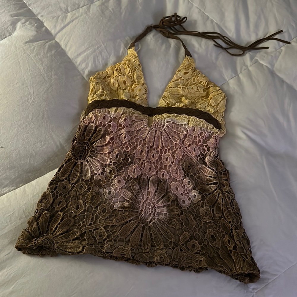 SKY V-Neck Plunge Crochet Halter-Stunning